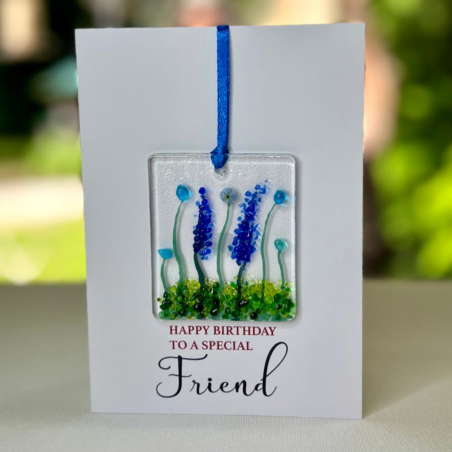 Special Friend Birthday card with detachable handmade glass keepsake