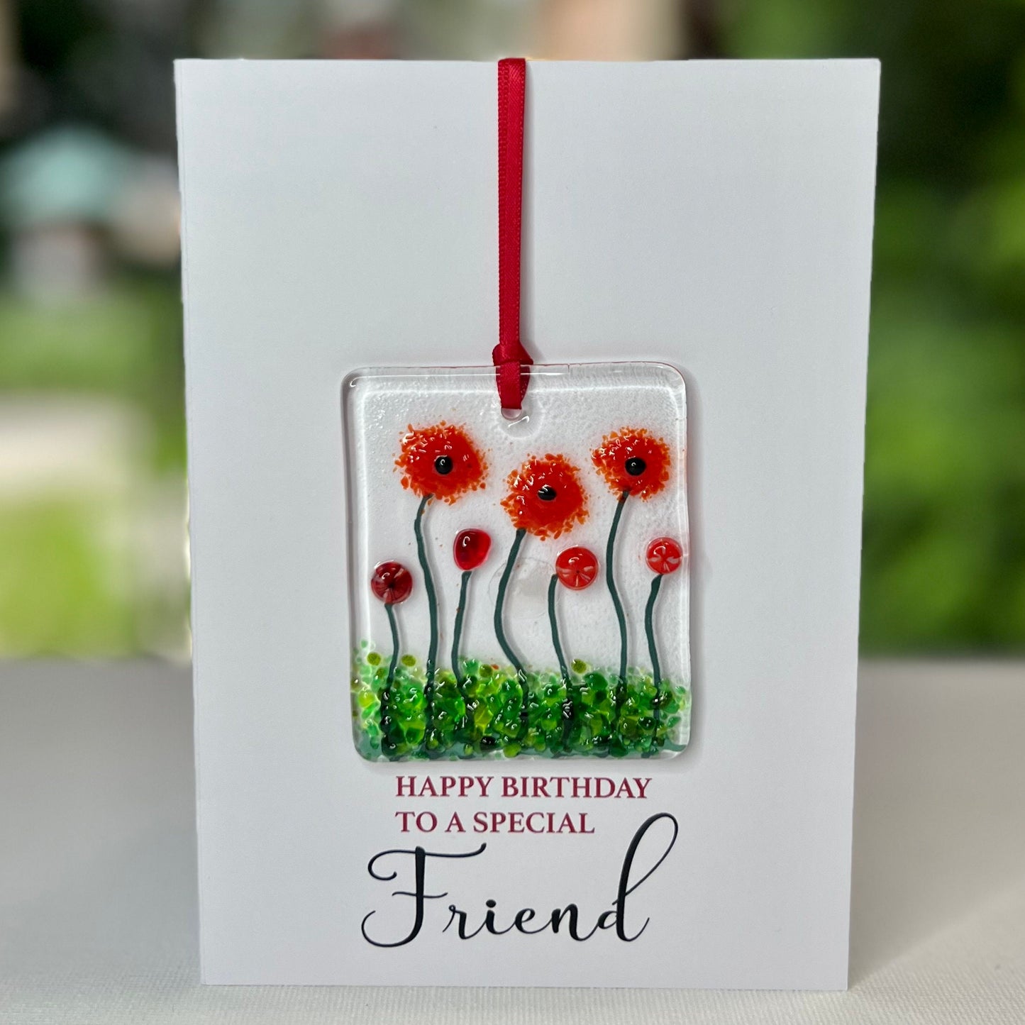 Special Friend Birthday card with detachable handmade glass keepsake