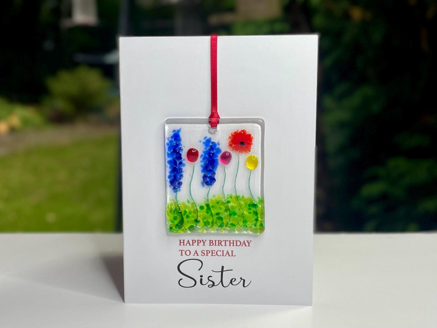Sister Birthday card with detachable handmade glass keepsake