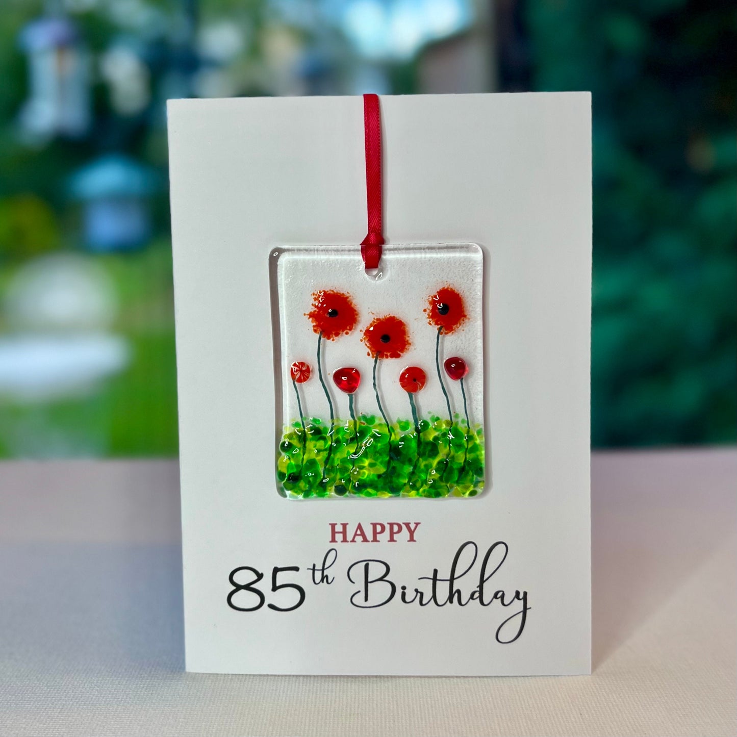 Happy 85th Birthday card with detachable handmade glass keepsake