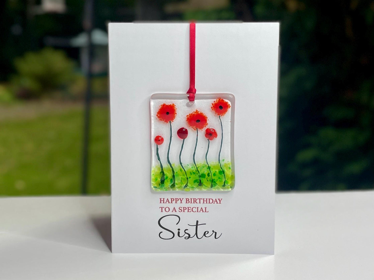 Sister Birthday card with detachable handmade glass keepsake
