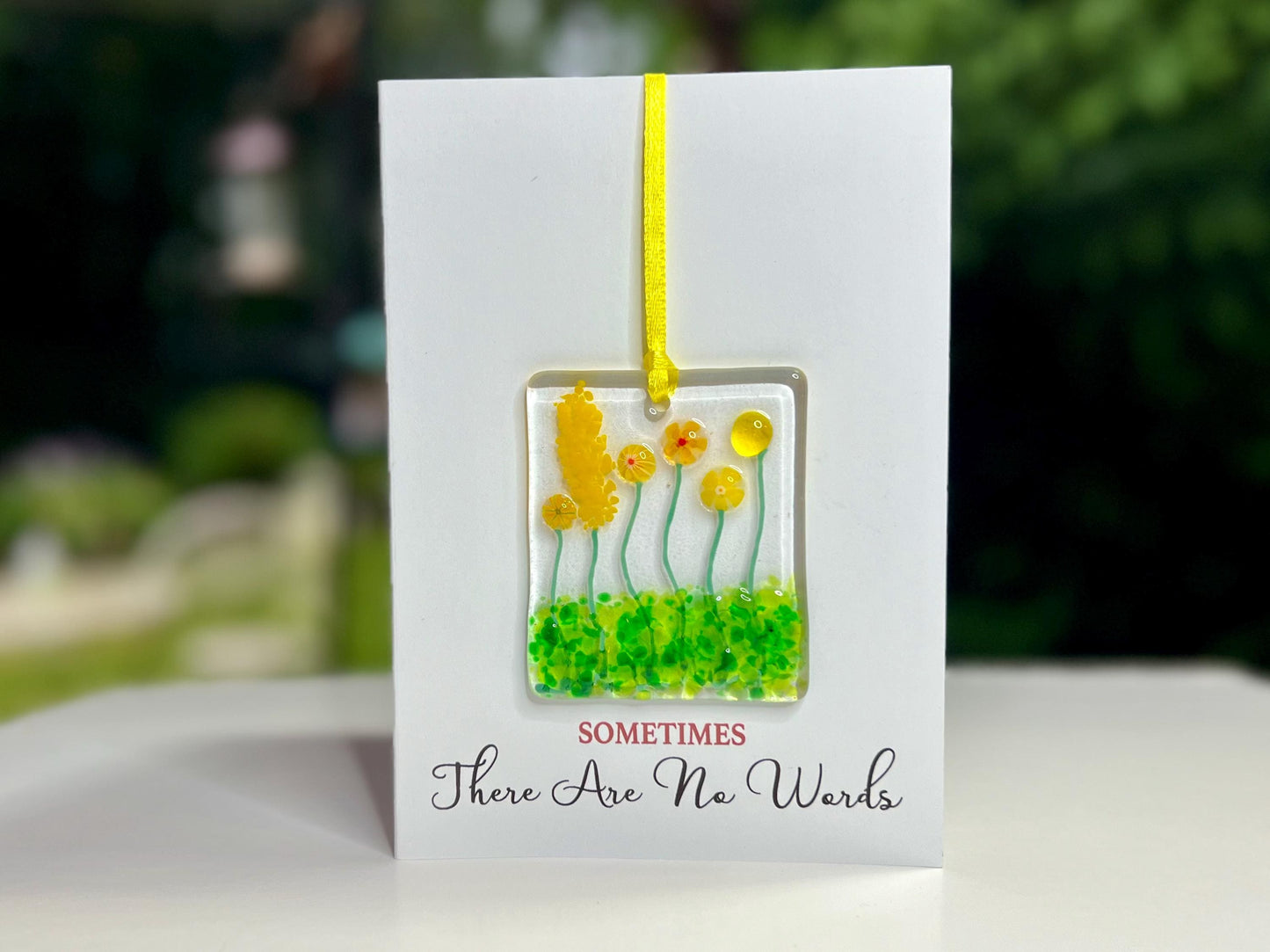 Sometimes There Are No Words sympathy card with detachable handmade glass keepsake