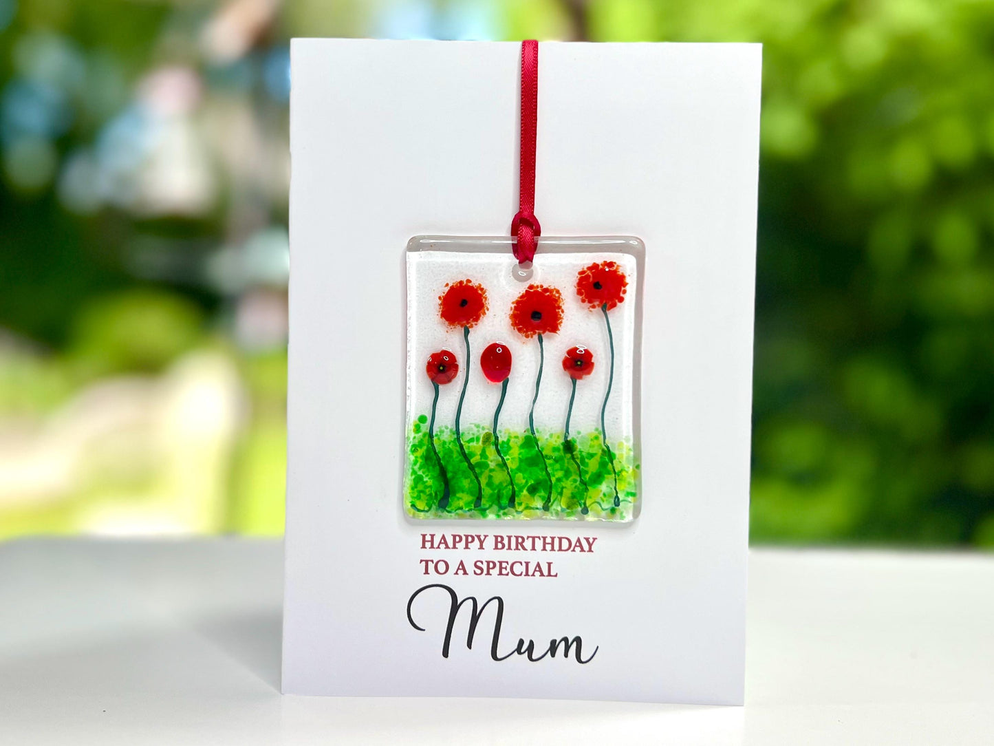 Mum Birthday card with detachable handmade glass keepsake