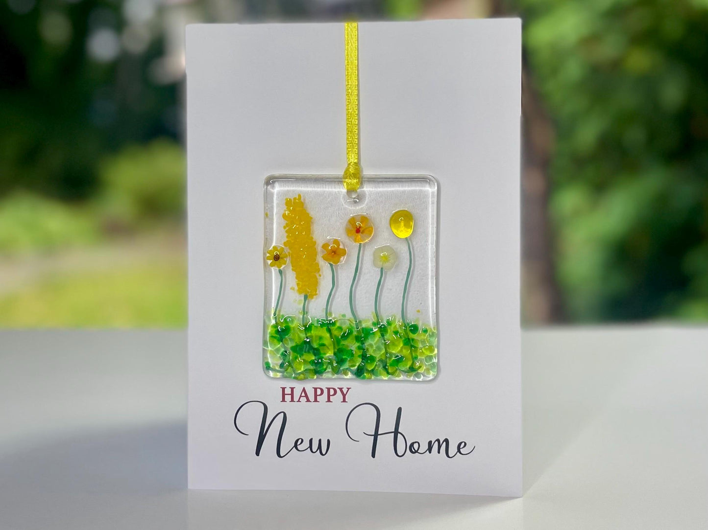 Happy New Home card with detachable handmade glass keepsake