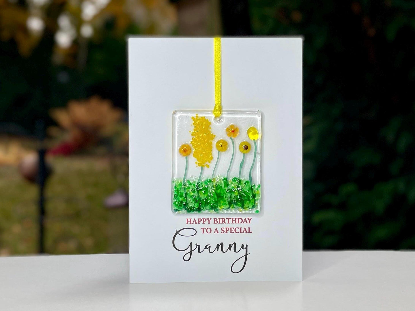 Granny Birthday card with detachable handmade glass keepsake