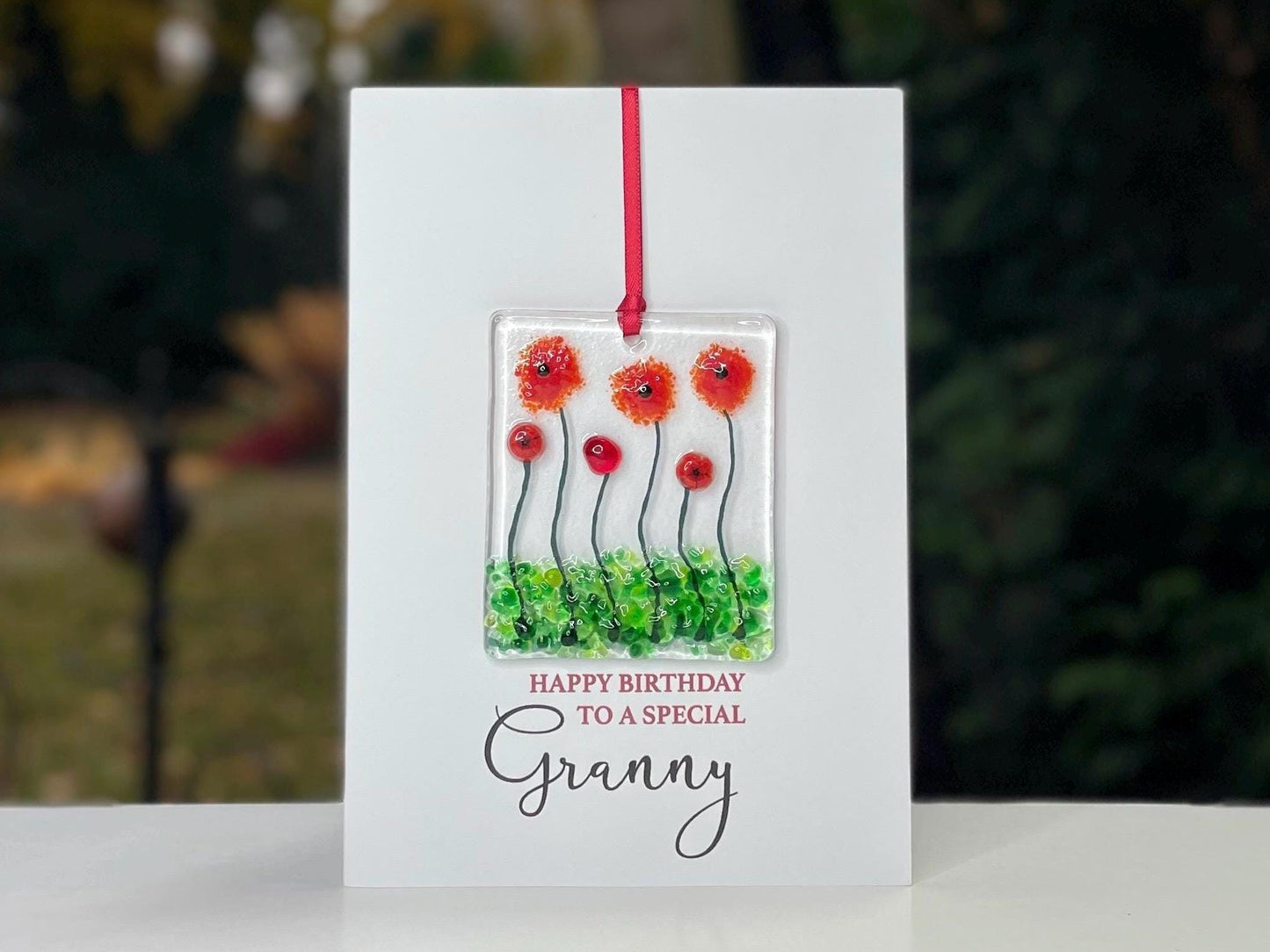 Granny Birthday card with detachable handmade glass keepsake