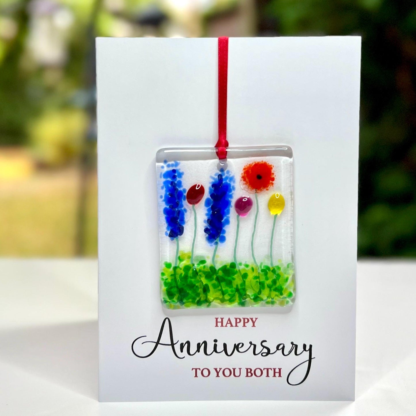 Happy Anniversary card with detachable handmade glass keepsake