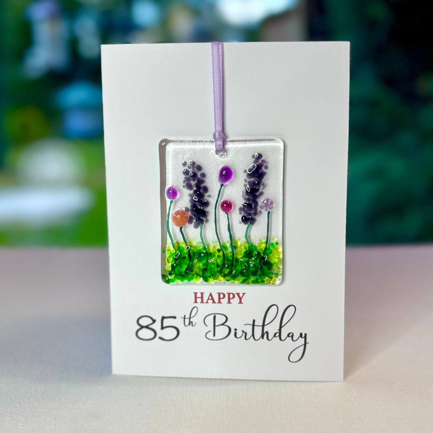 Happy 85th Birthday card with detachable handmade glass keepsake