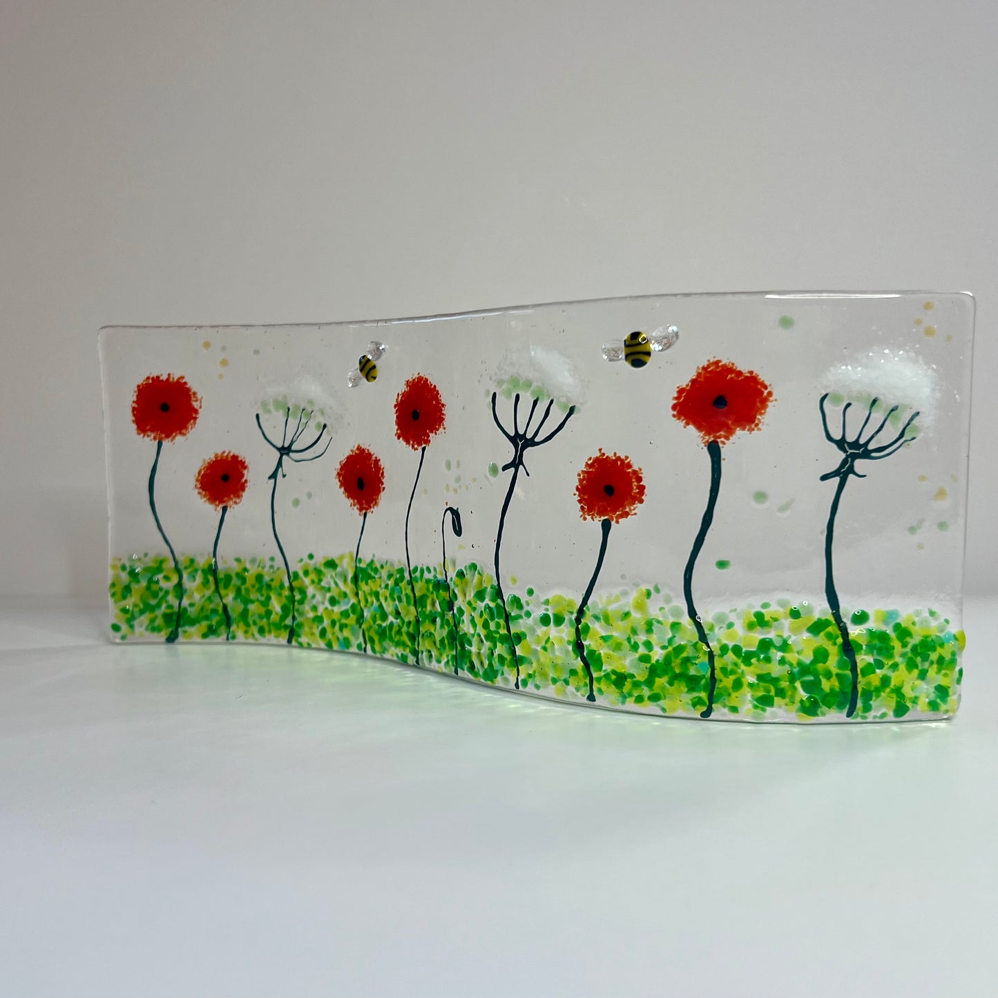 Glass Wave - Poppies, Cow Parsley and Bees