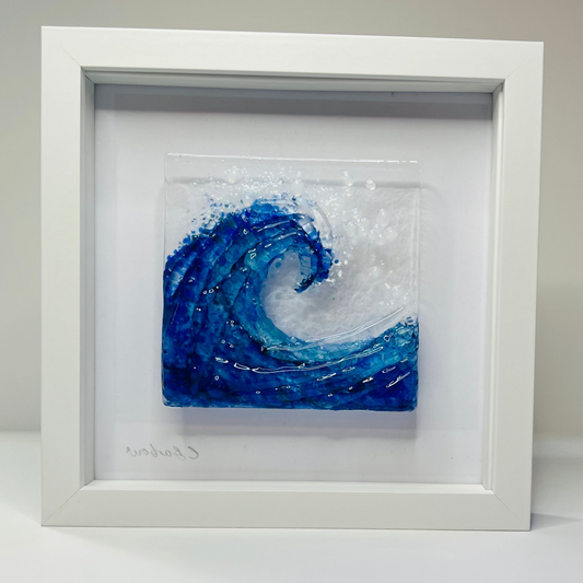 Handmade Fused Glass Wave – Framed Seascape Art square picture