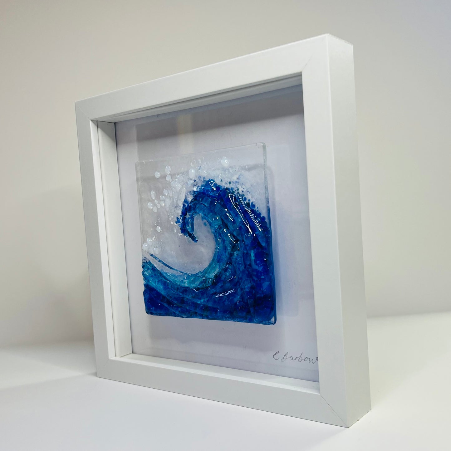 Handmade Fused Glass Wave – Framed Seascape Art square picture