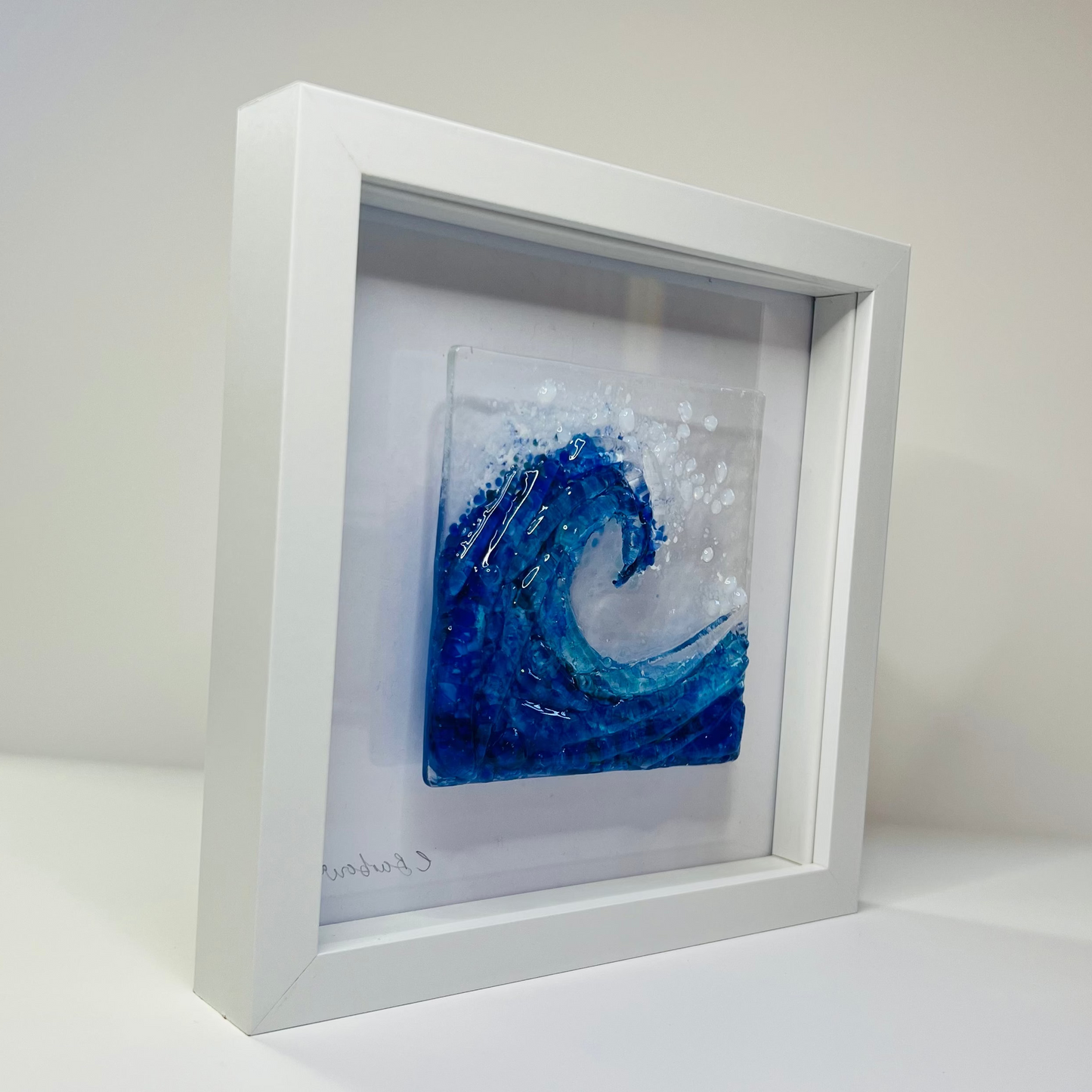 Handmade Fused Glass Wave – Framed Seascape Art square picture