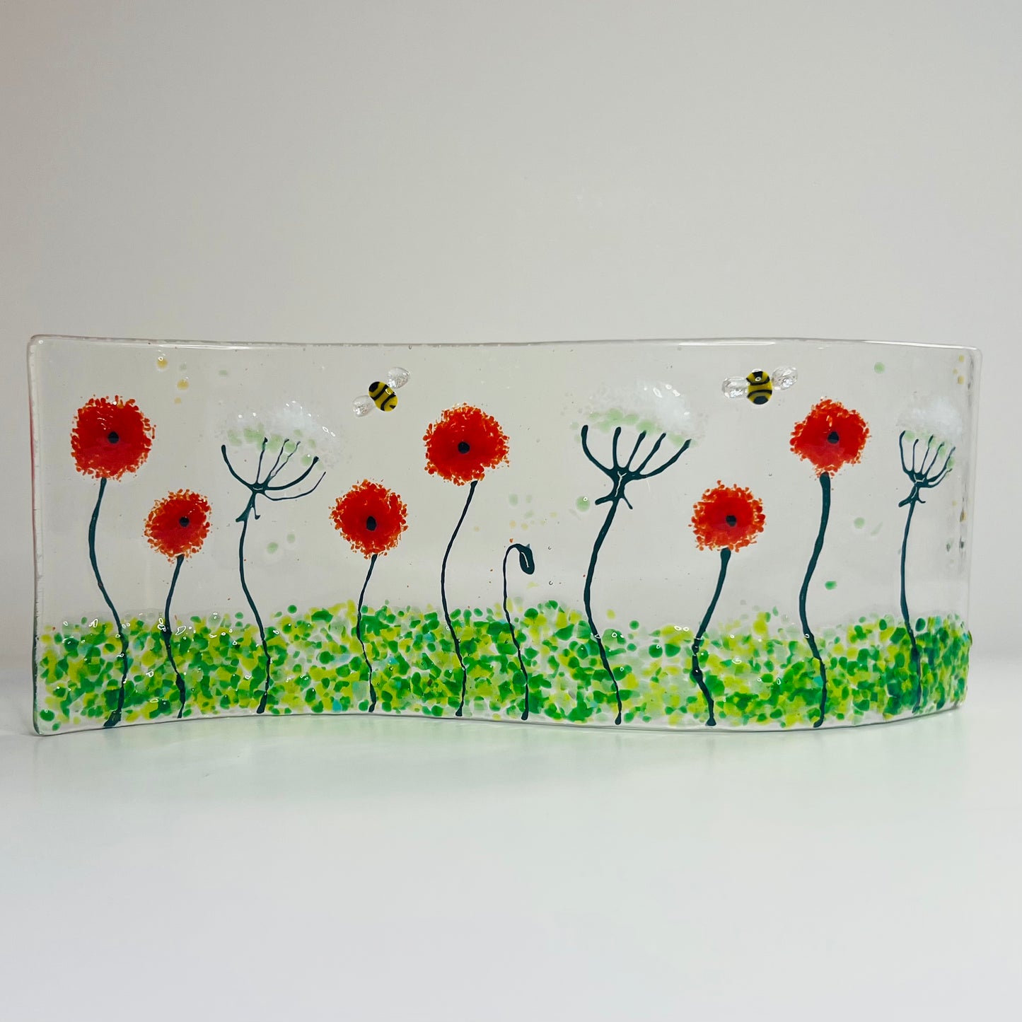 Glass Wave - Poppies, Cow Parsley and Bees