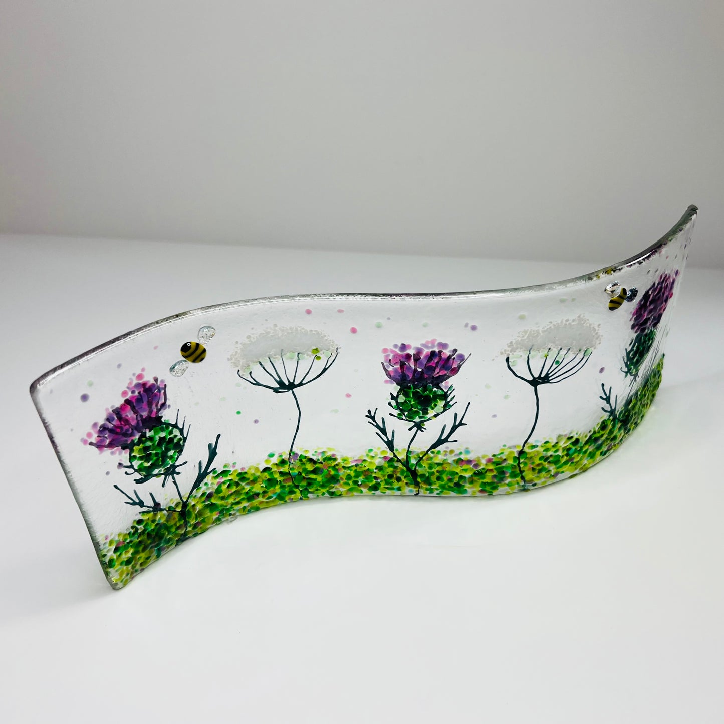 Glass Wave - Thistle, Cow Parsley and Bees