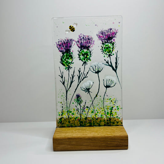 Thistle and Cow Parsley Glass Panel (Medium)