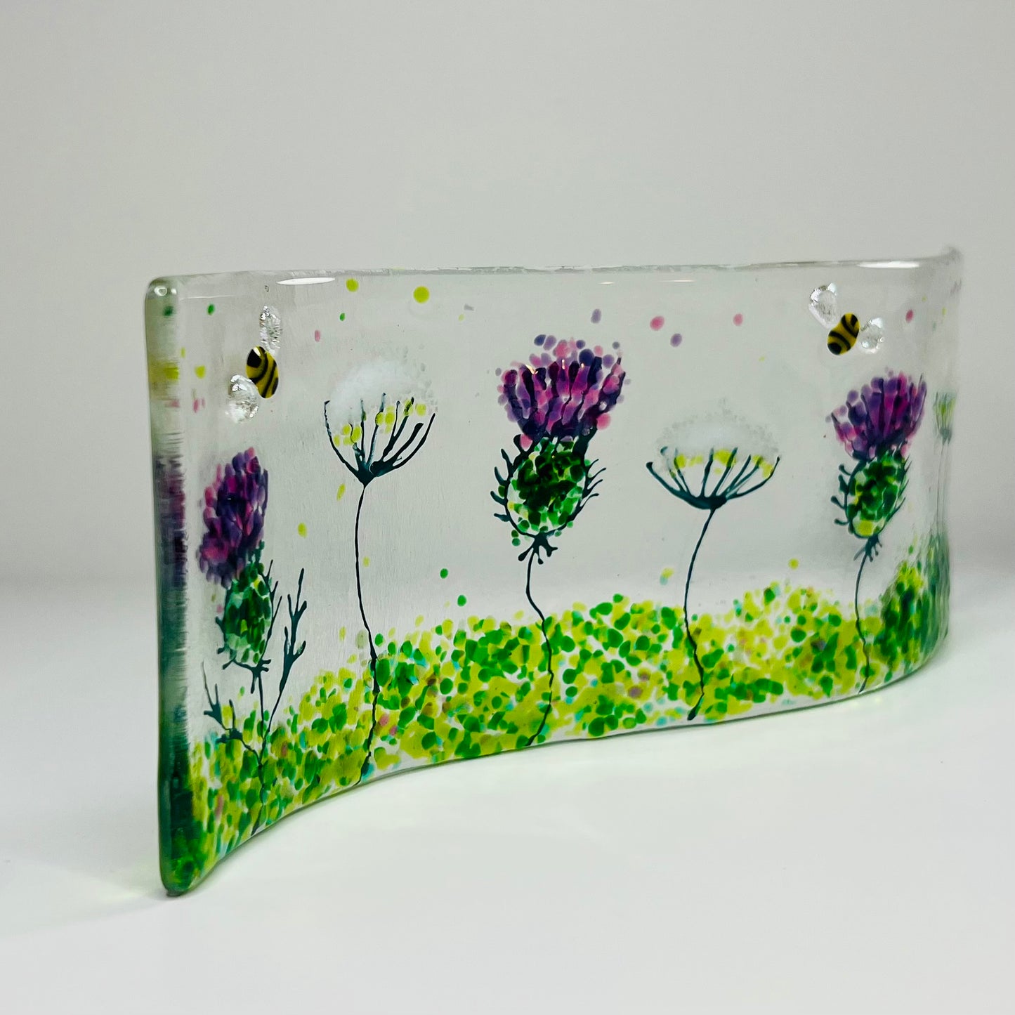 Glass Wave - Thistle, Cow Parsley and Bees