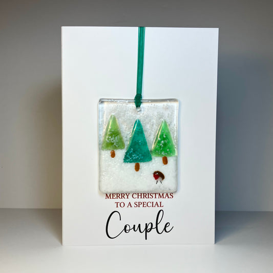 Merry Christmas Couple card with detachable handmade glass christmas decoration