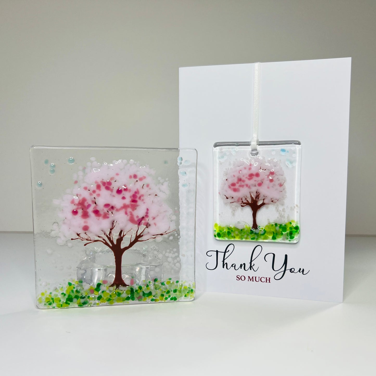 Wildflower Fused Glass Tealight & Thank You Card Gift Set