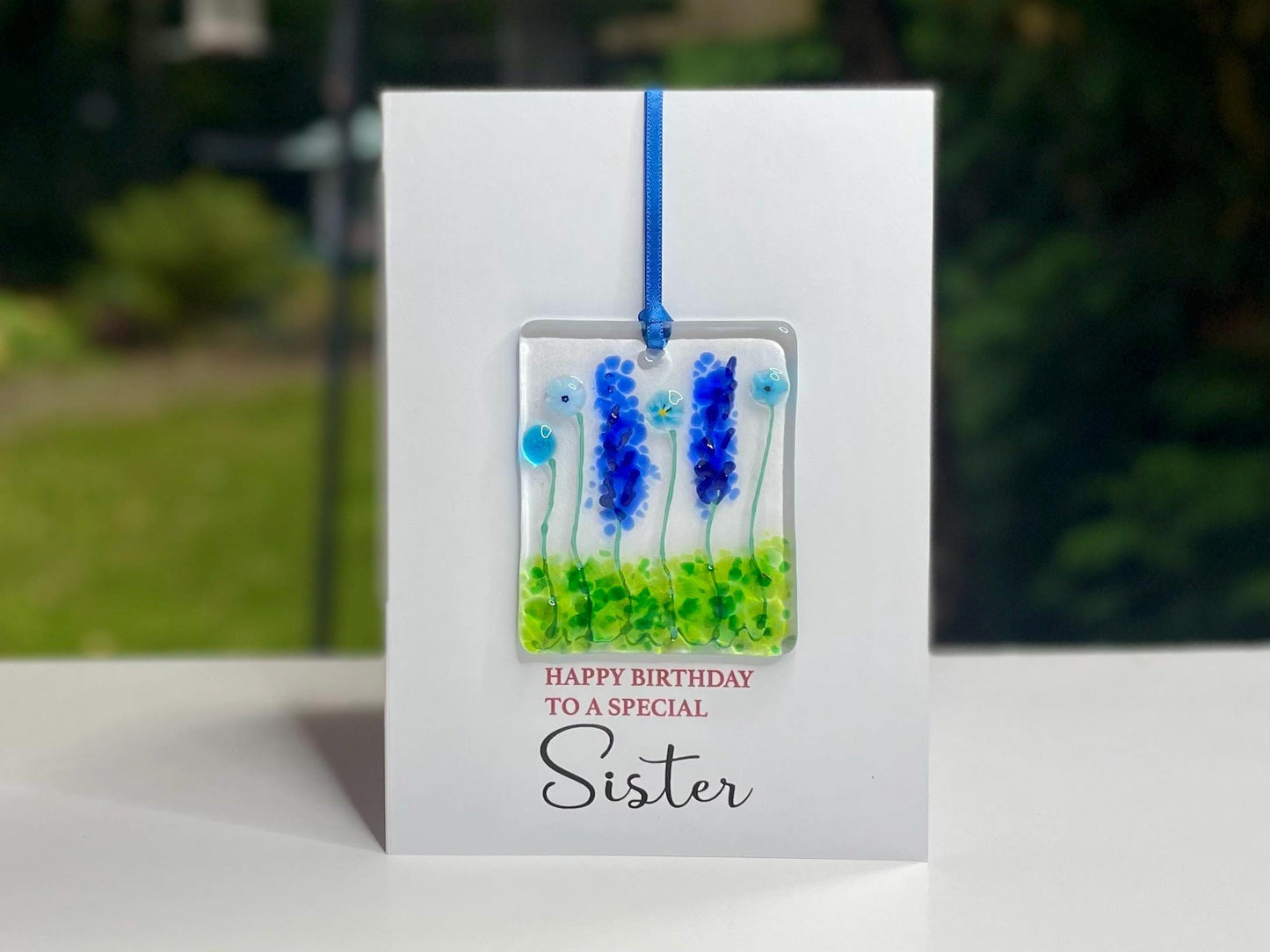 Sister Birthday card with detachable handmade glass keepsake