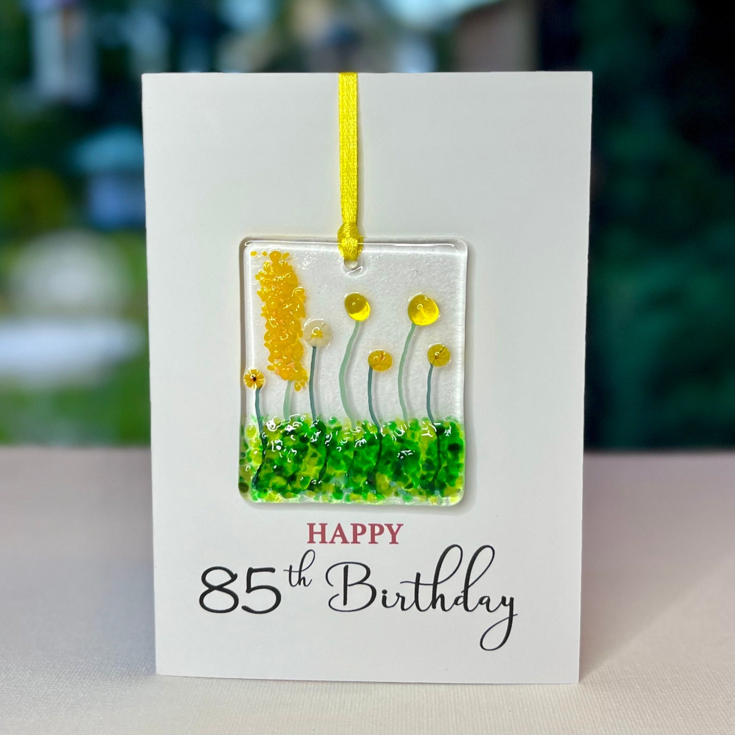Happy 85th Birthday card with detachable handmade glass keepsake