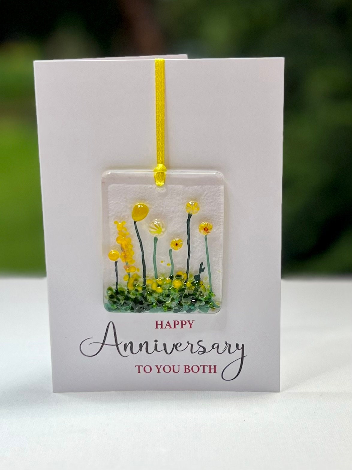 Happy Anniversary card with detachable handmade glass keepsake