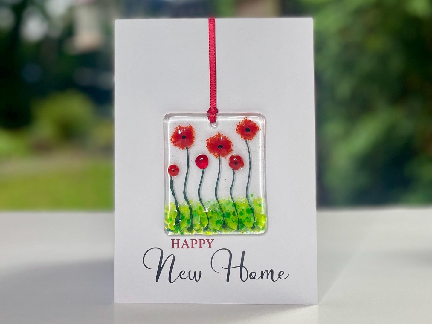 Happy New Home card with detachable handmade glass keepsake