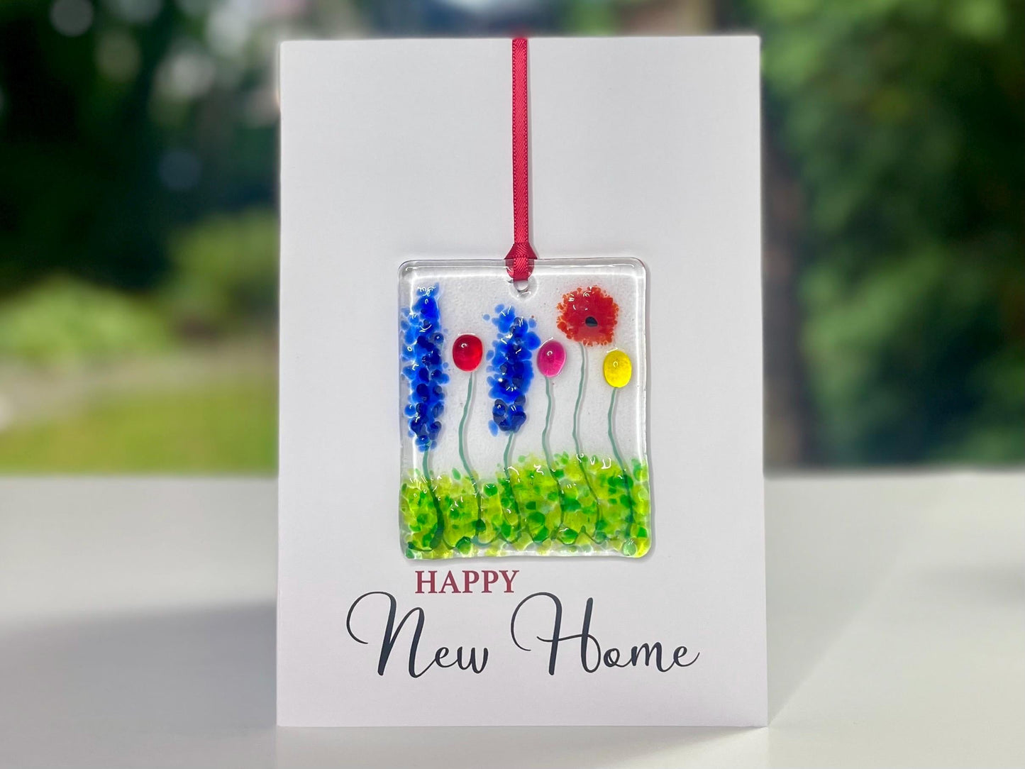 Happy New Home card with detachable handmade glass keepsake
