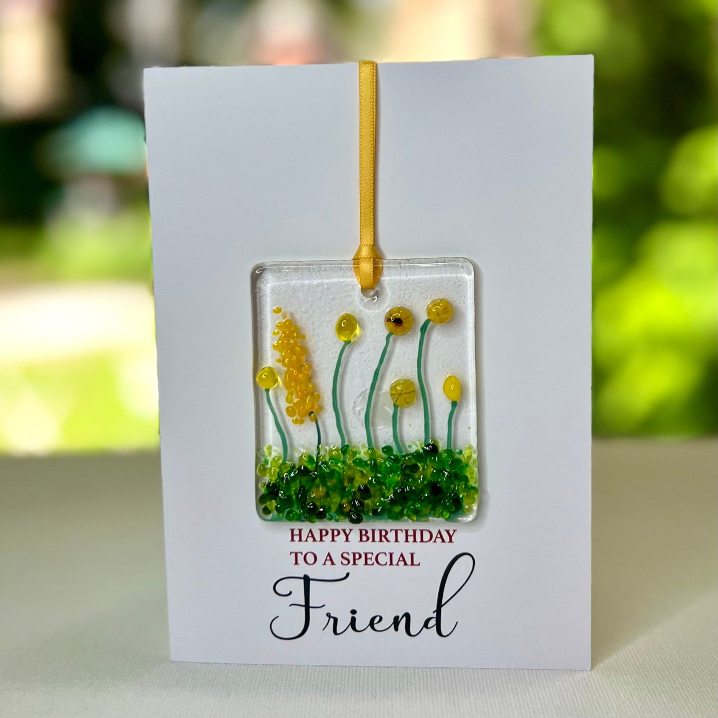 Special Friend Birthday card with detachable handmade glass keepsake