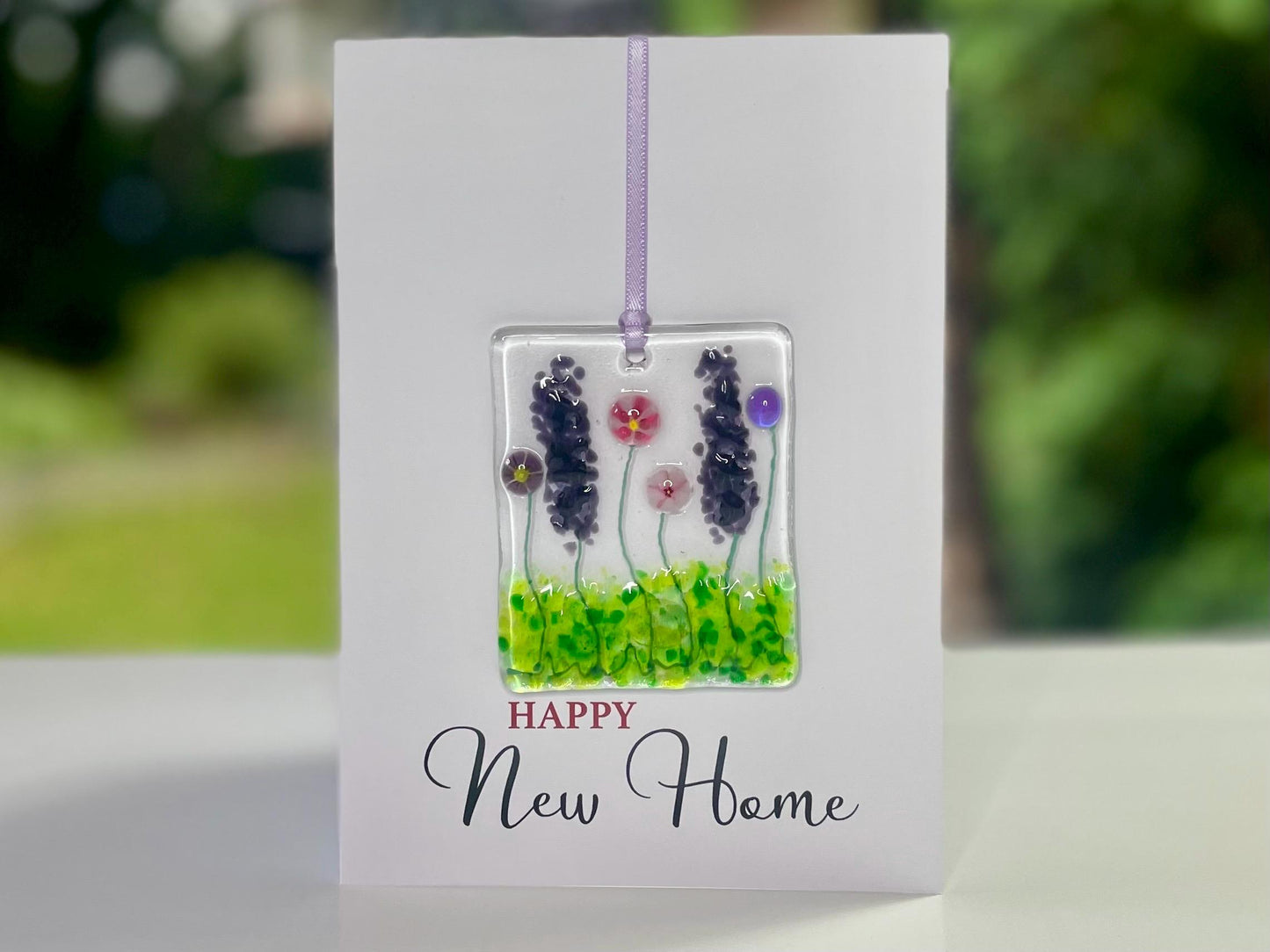 Happy New Home card with detachable handmade glass keepsake