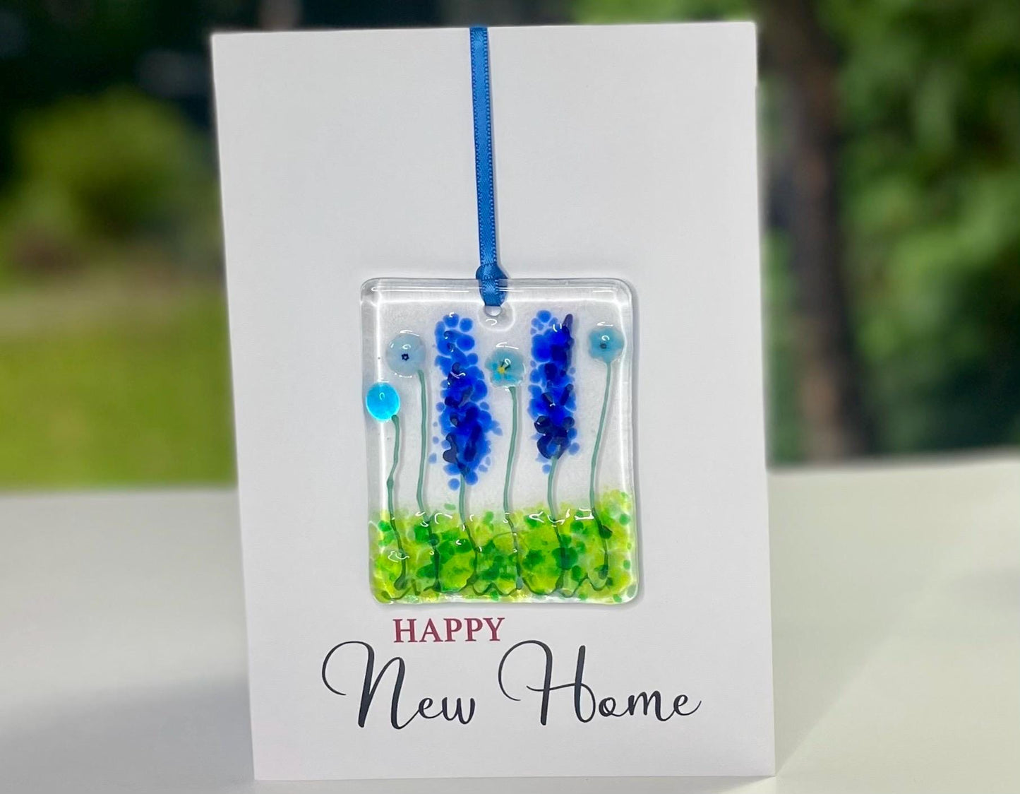 Happy New Home card with detachable handmade glass keepsake