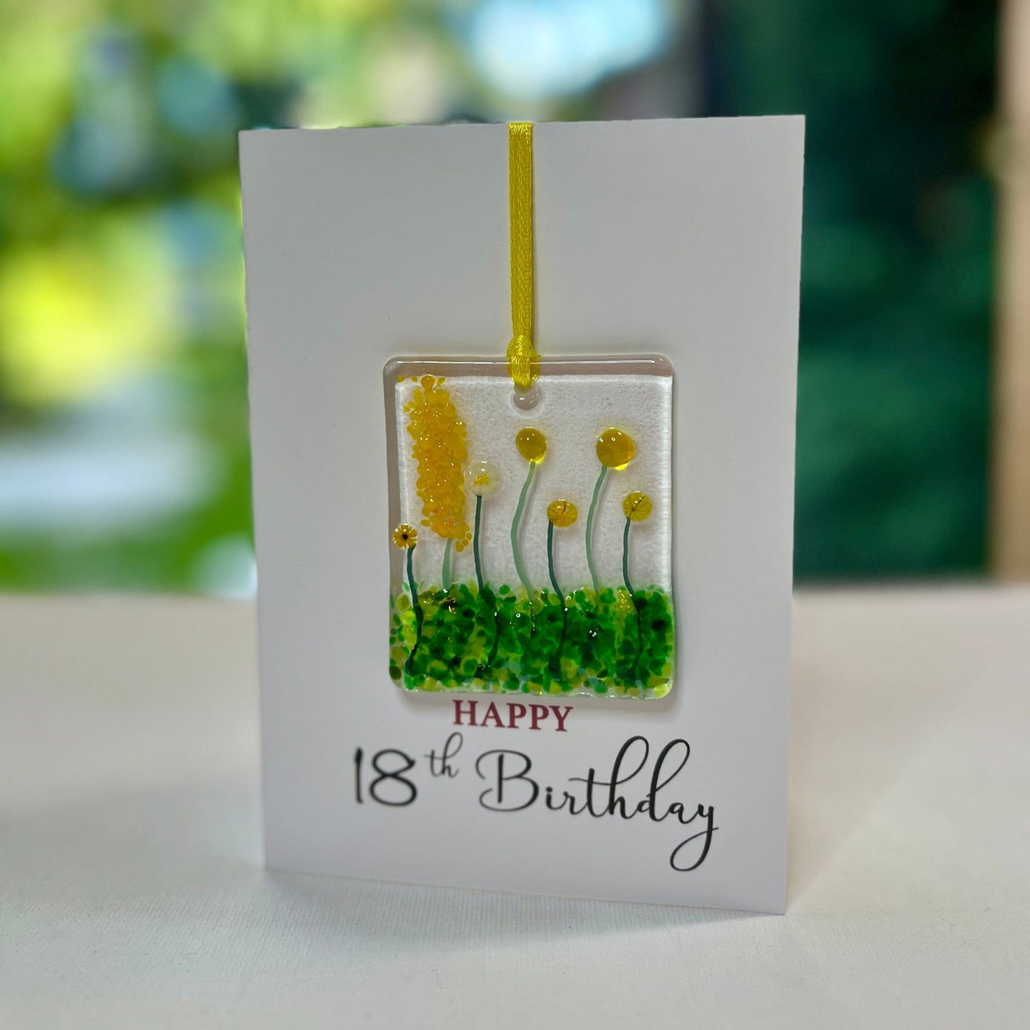 Happy 18th Birthday card with detachable handmade glass keepsake