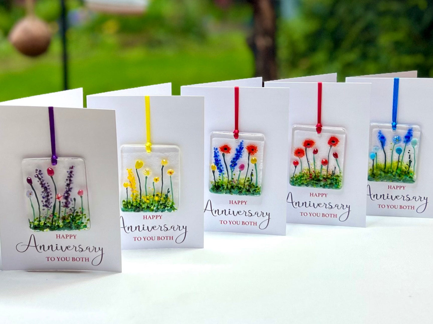 Happy Anniversary card with detachable handmade glass keepsake