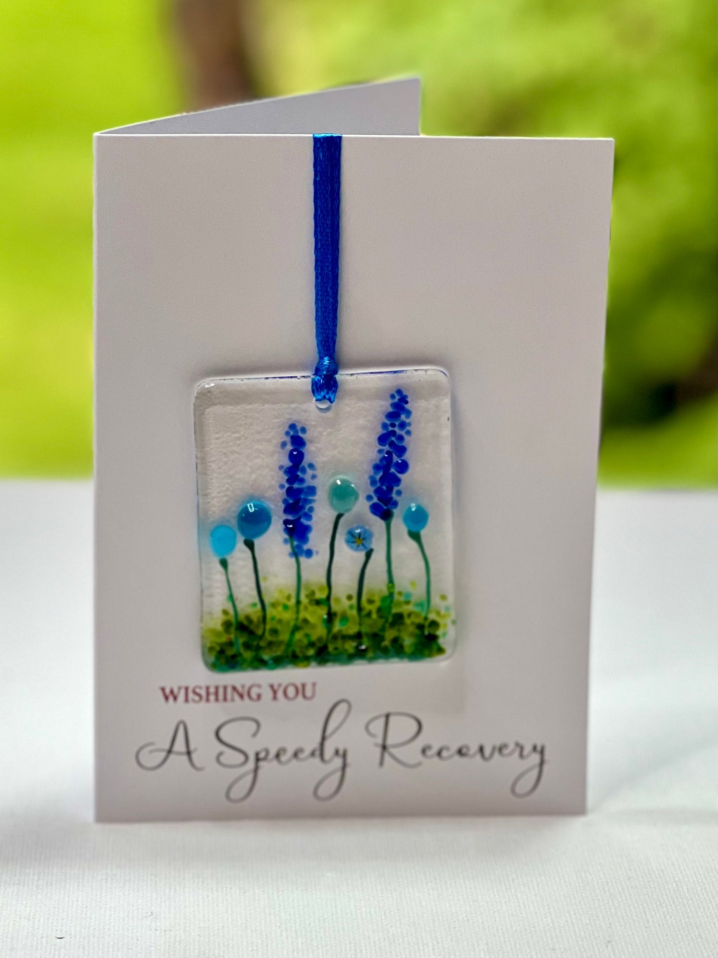 Speedy Recovery card with detachable handmade glass keepsake