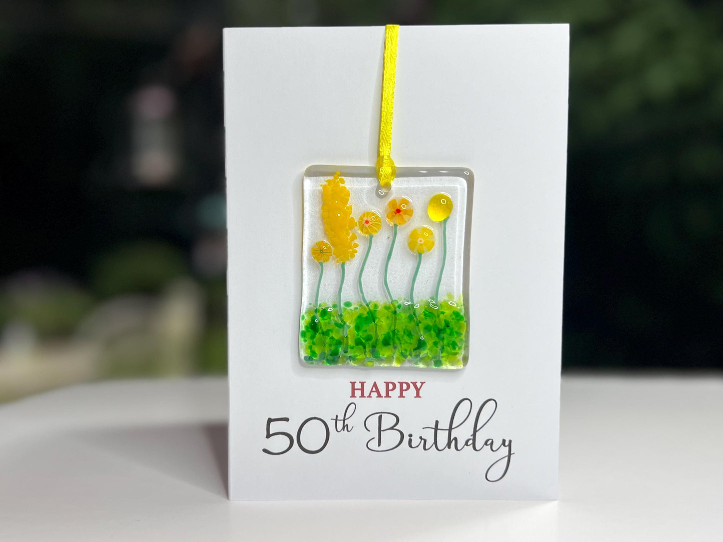 Happy 50th Birthday card with detachable handmade glass keepsake