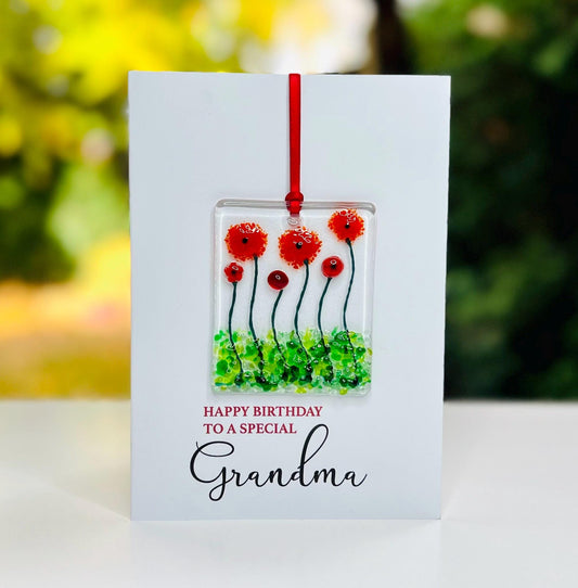 Grandma Birthday card with detachable handmade glass keepsake