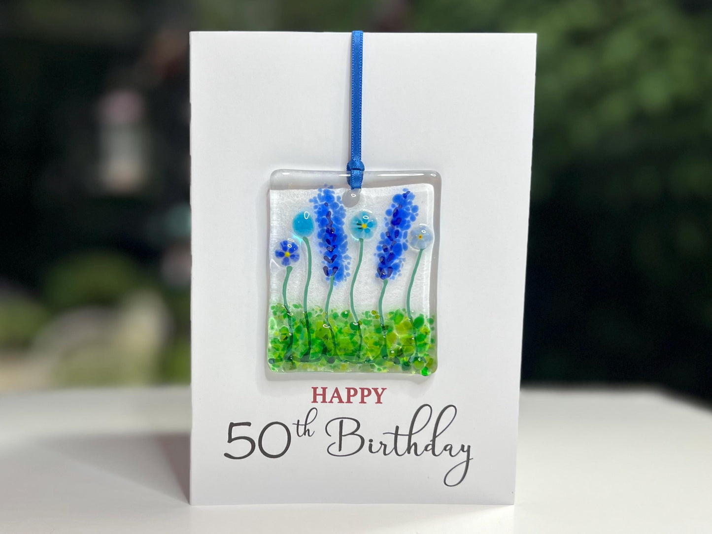 Happy 50th Birthday card with detachable handmade glass keepsake