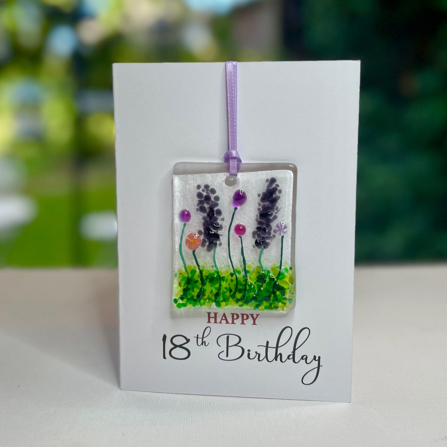Happy 18th Birthday card with detachable handmade glass keepsake