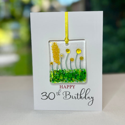 Happy 30th Birthday card with detachable handmade glass keepsake