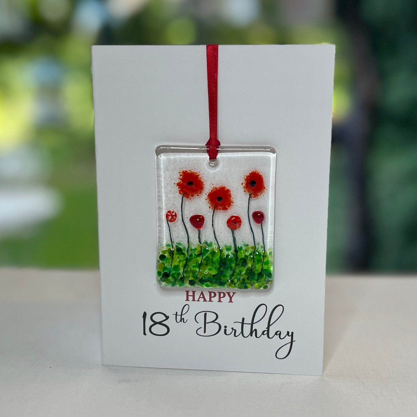 Happy 18th Birthday card with detachable handmade glass keepsake