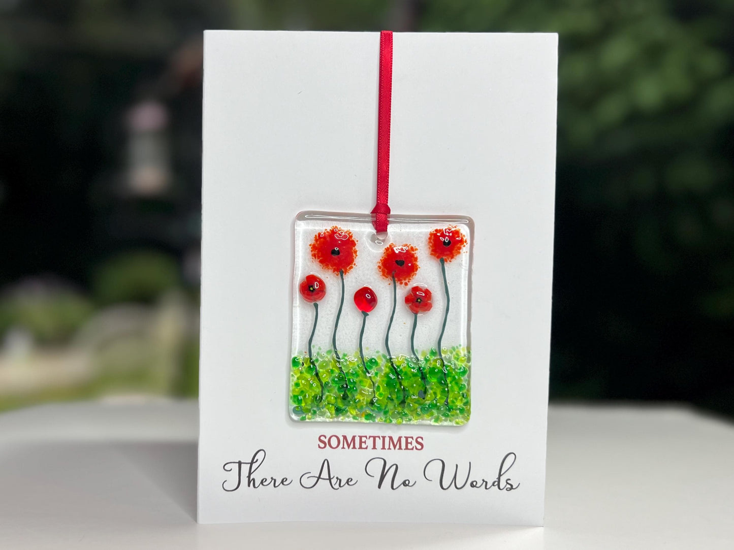 Sometimes There Are No Words sympathy card with detachable handmade glass keepsake