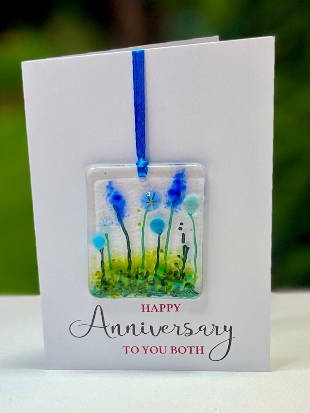 Happy Anniversary card with detachable handmade glass keepsake