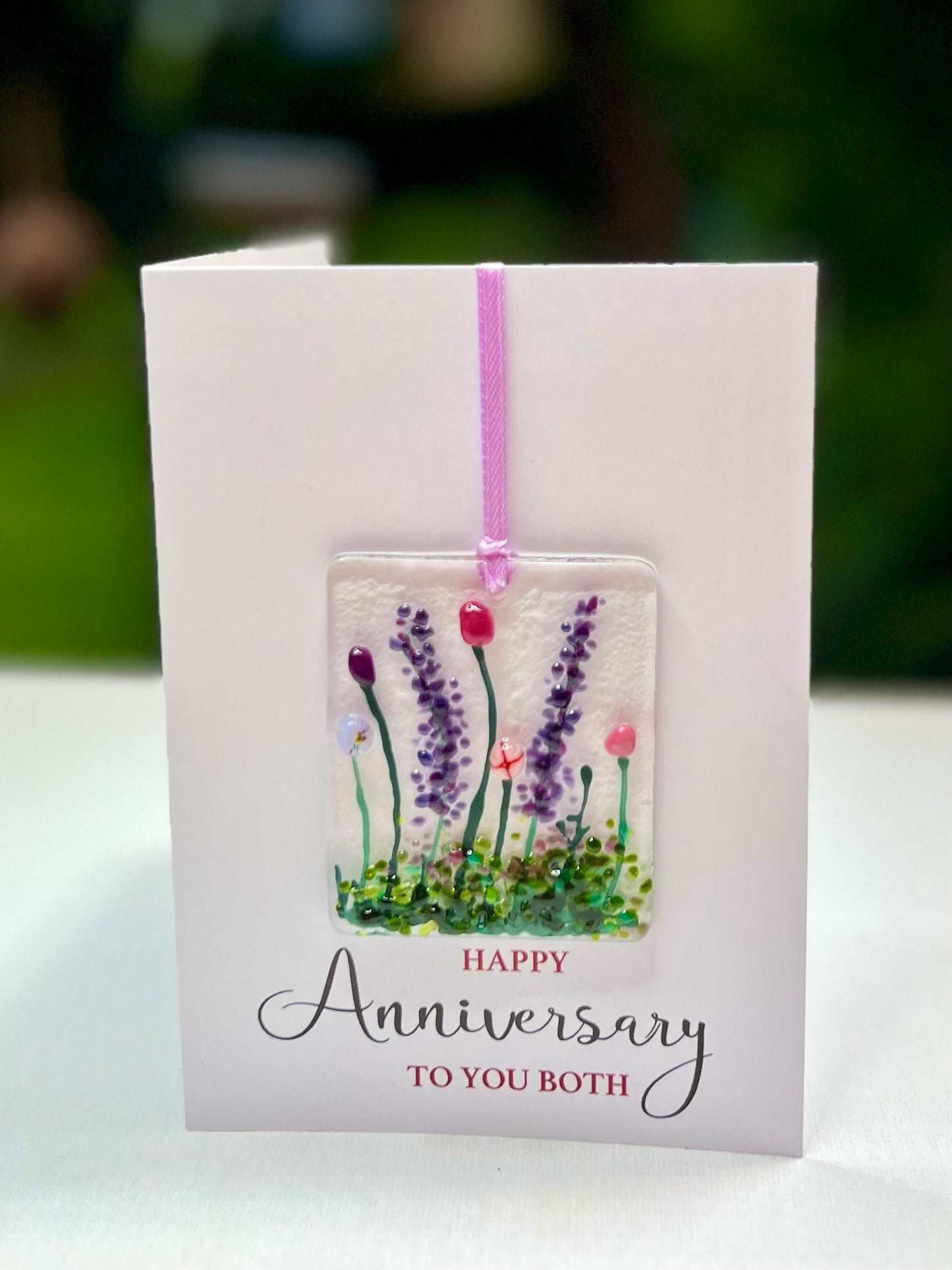 Happy Anniversary card with detachable handmade glass keepsake