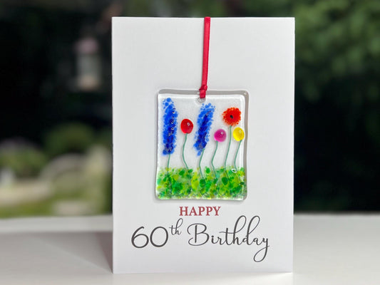 Happy 60th Birthday card with detachable handmade glass keepsake