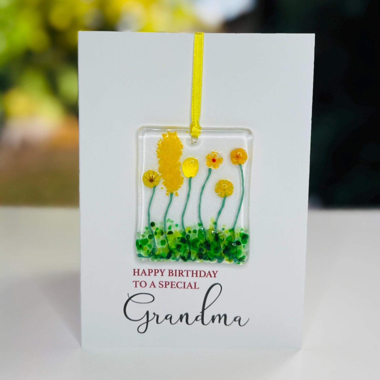 Grandma Birthday card with detachable handmade glass keepsake