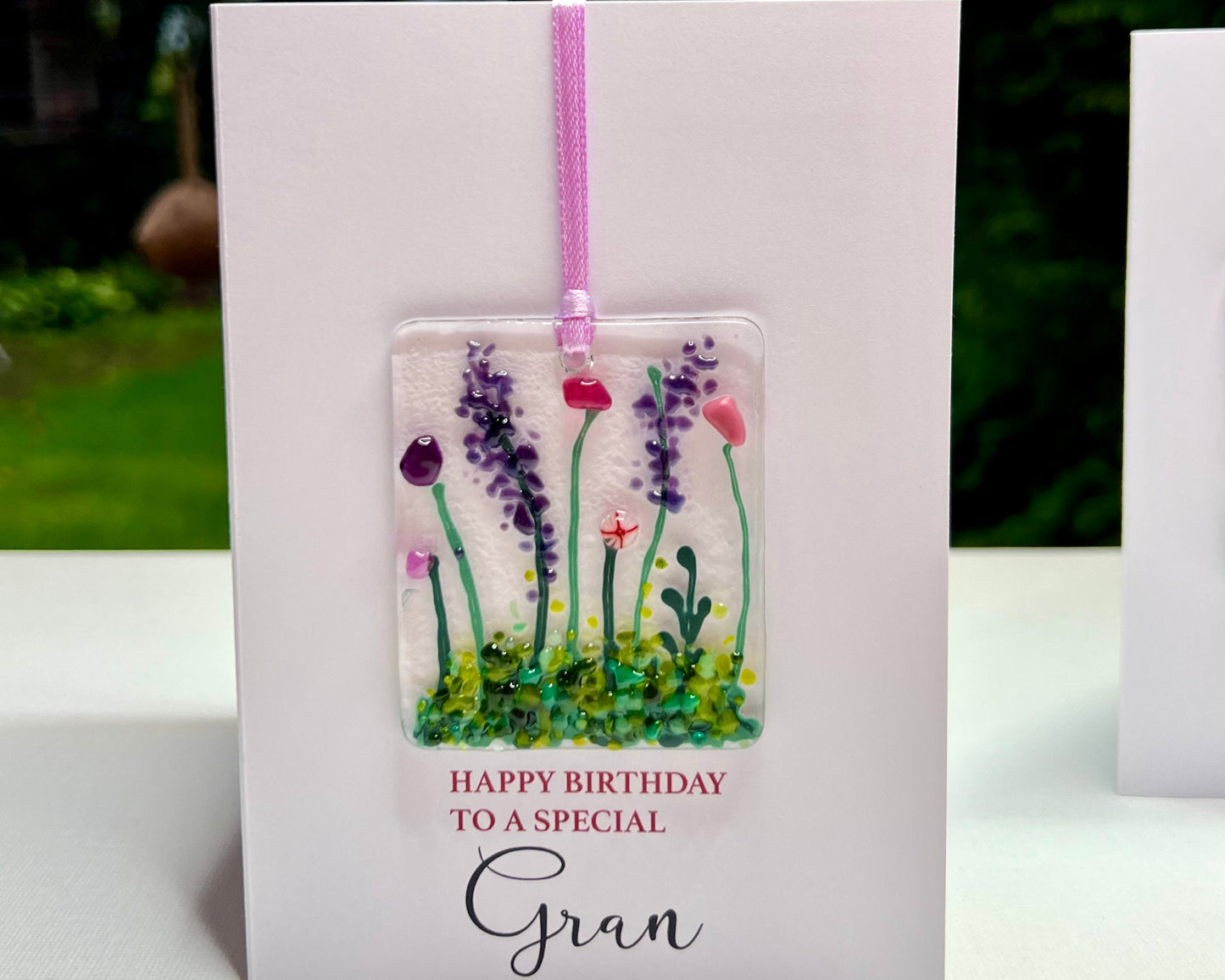 Gran Birthday card with detachable handmade glass keepsake