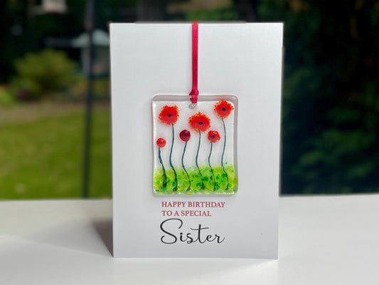 Sister Birthday card with detachable handmade glass keepsake