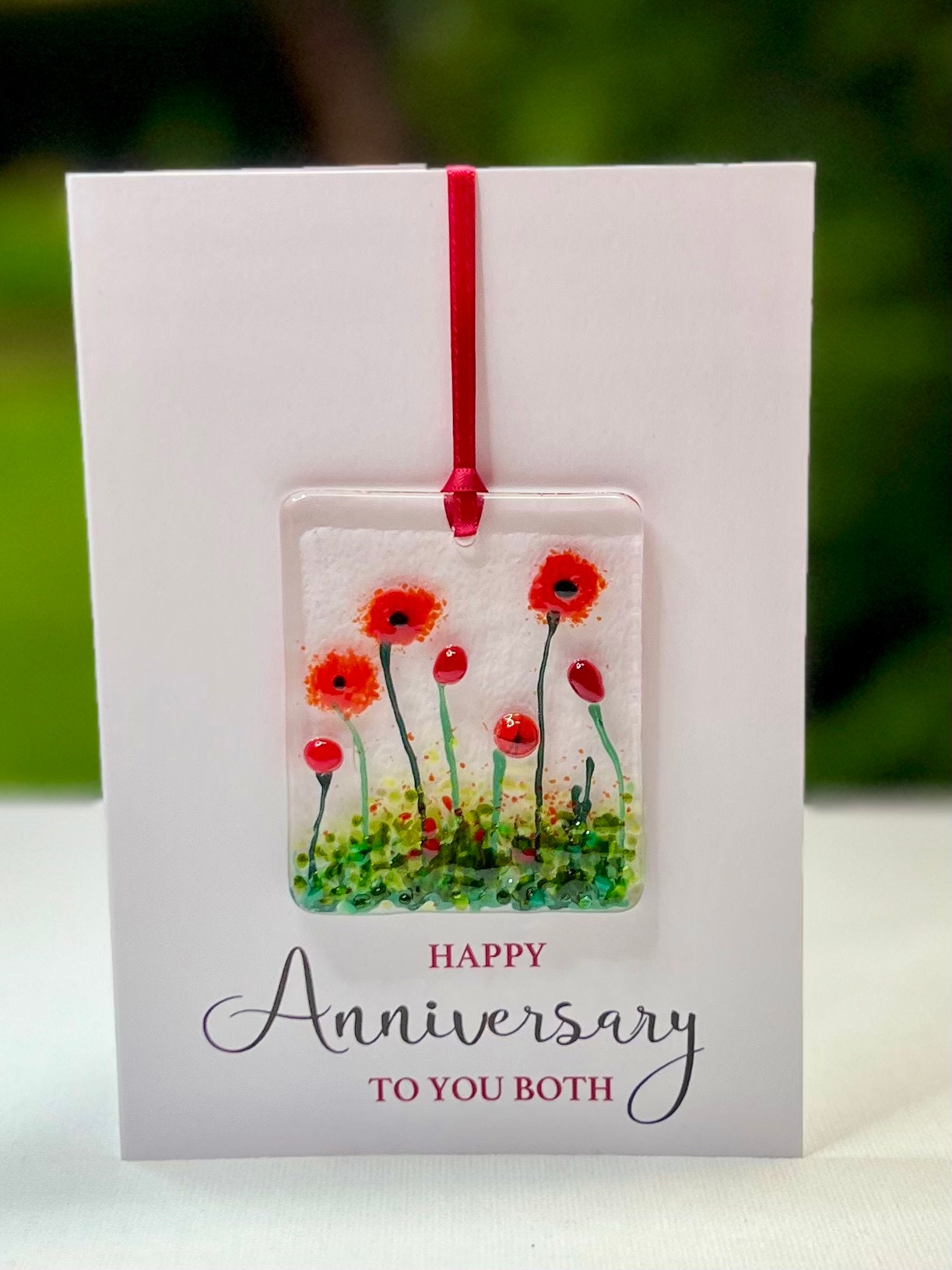 Happy Anniversary card with detachable handmade glass keepsake