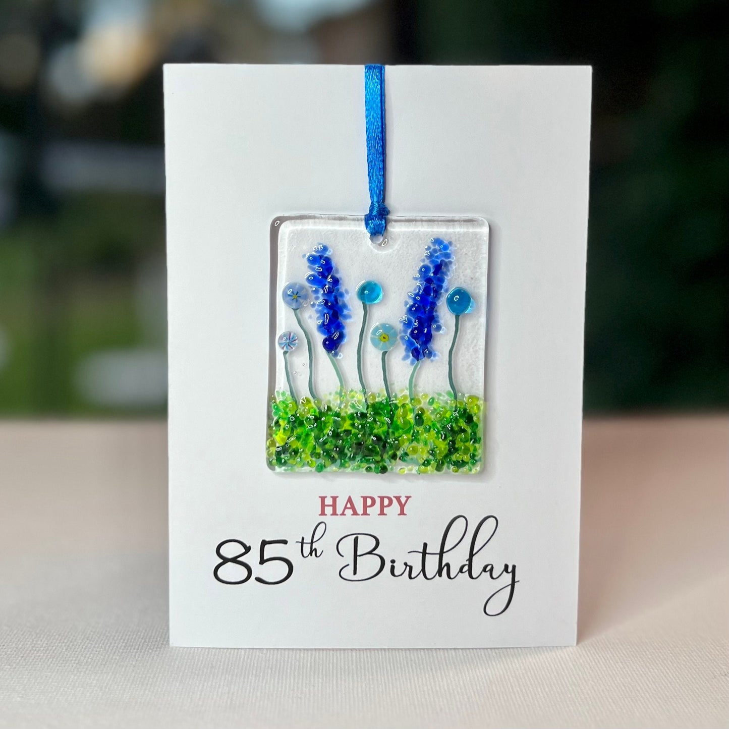 Happy 85th Birthday card with detachable handmade glass keepsake