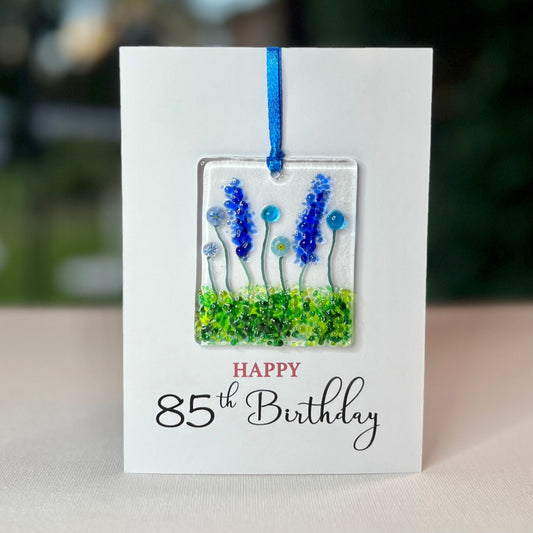 Happy 85th Birthday card with detachable handmade glass keepsake
