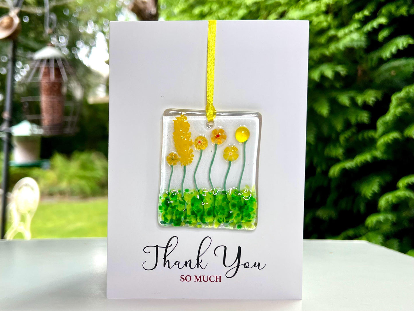 Thank You card with detachable handmade glass keepsake
